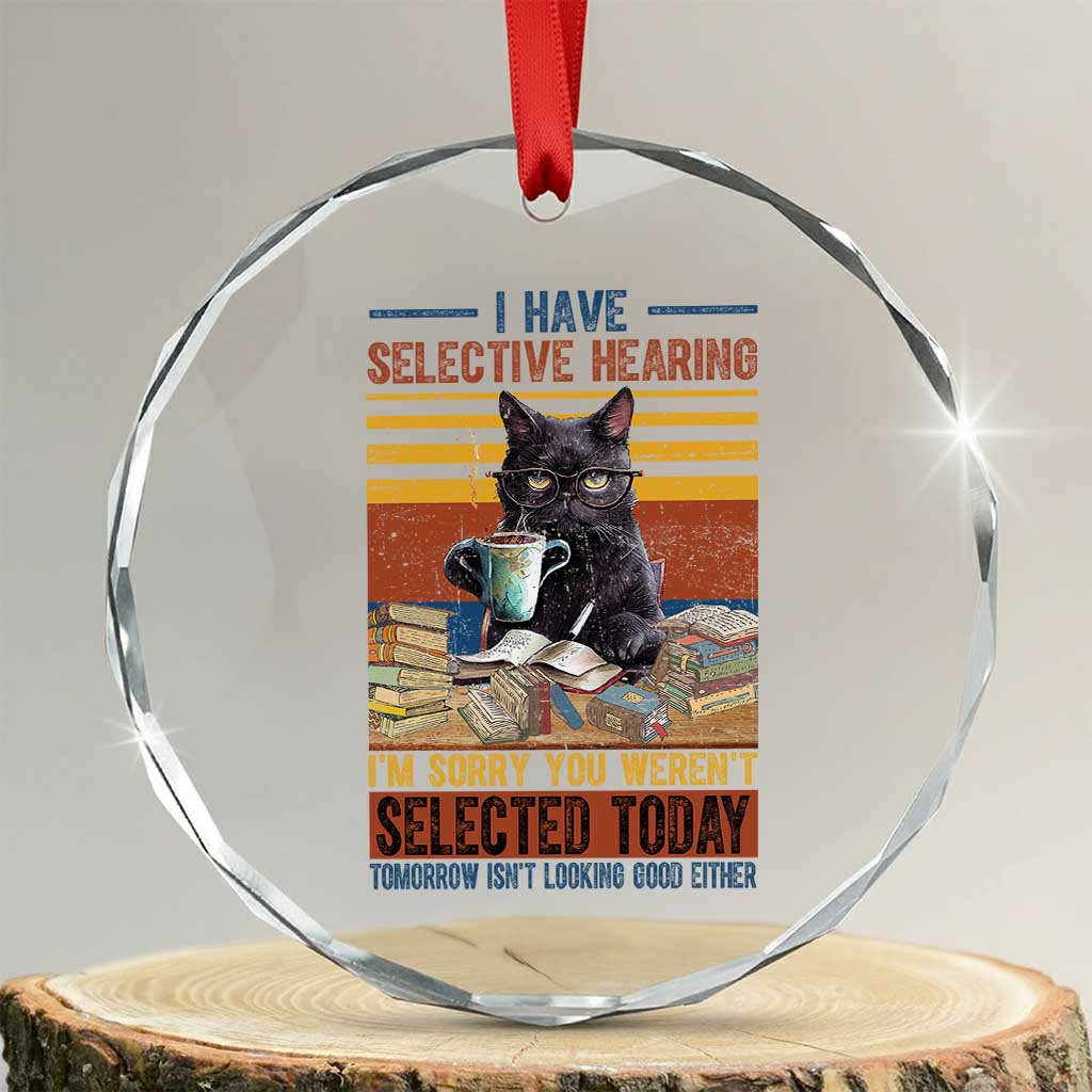 Selected Cat Humor Crystal Glass Ornament Funny I Have Selective Hearing You Werent Vintage - Wonder Print Shop