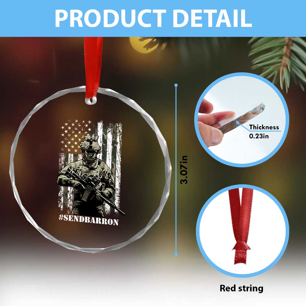 Send Barron Crystal Glass Ornament Sarcastic Political American Flag Camo Soldier