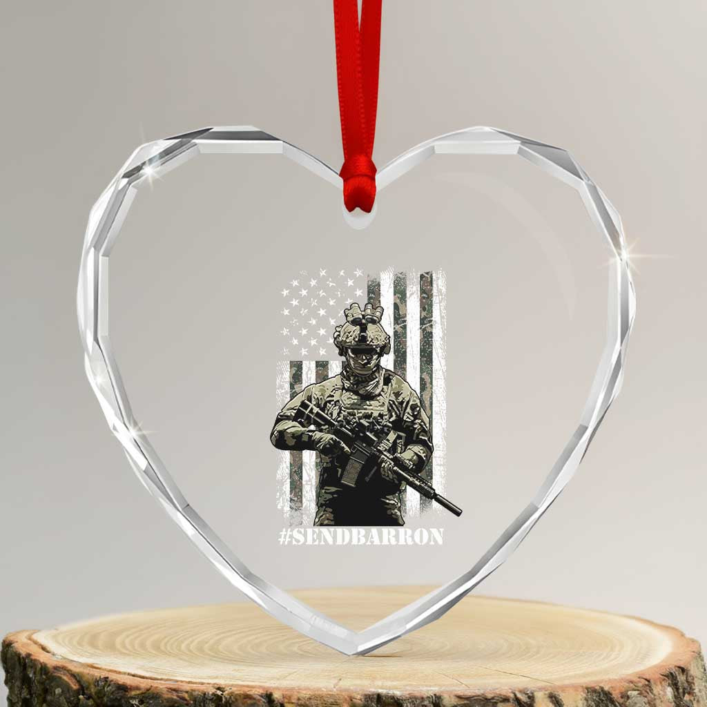 Send Barron Heart Crystal Glass Ornament Sarcastic Political American Flag Camo Soldier