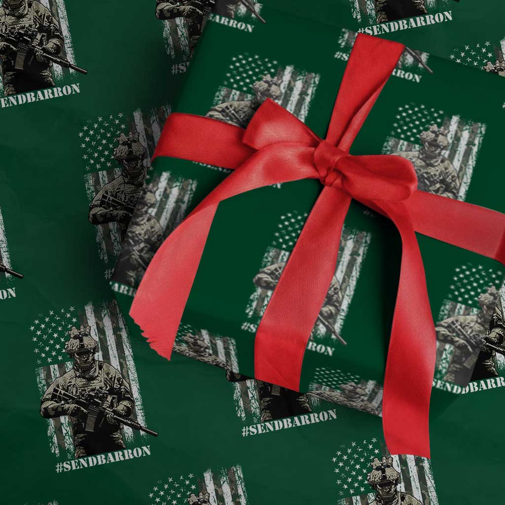 Send Barron Wrapping Paper Roll Sarcastic Political American Flag Camo Soldier