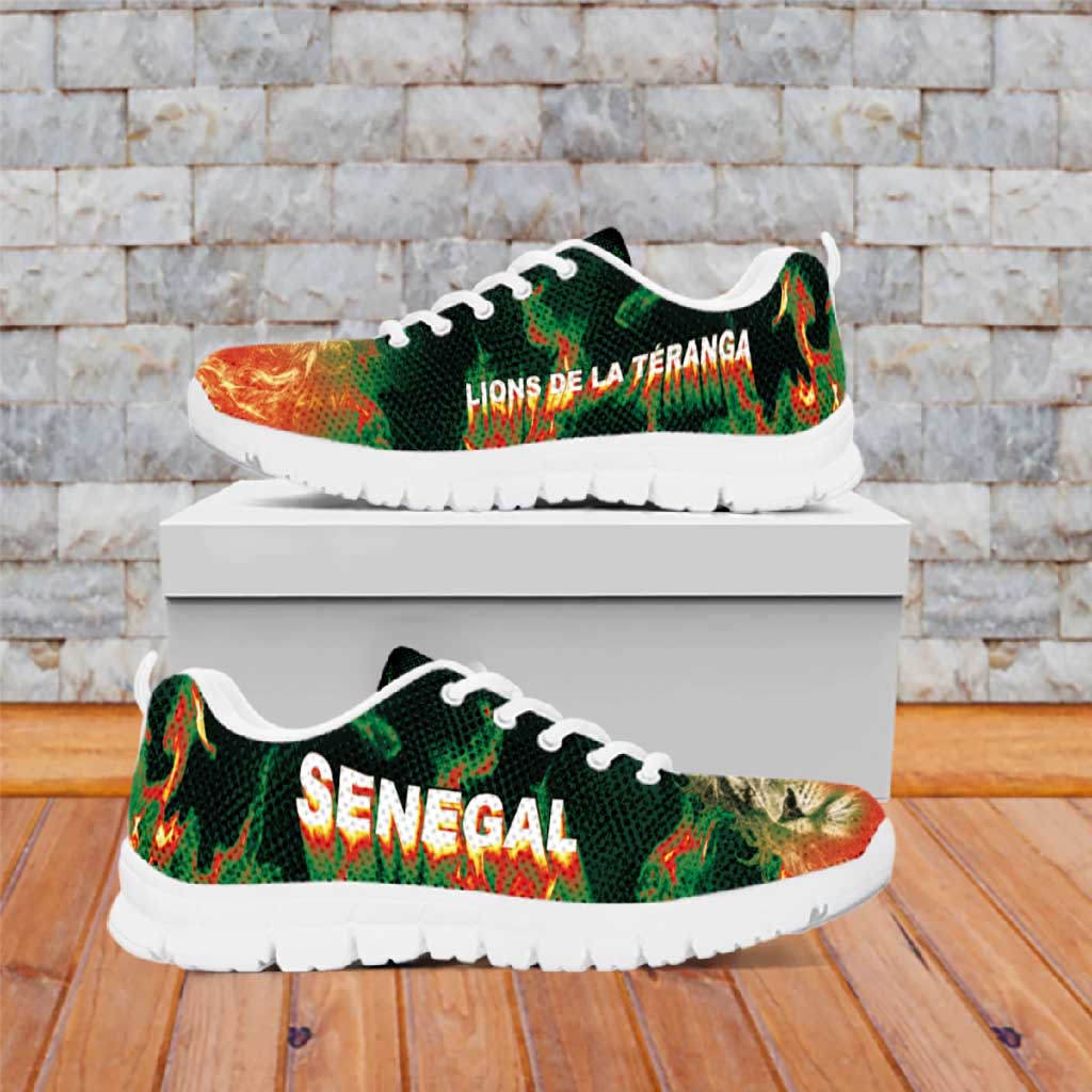 Senegal Football Sneakers Fiery Lion Halftone Mix Gradient Map Style