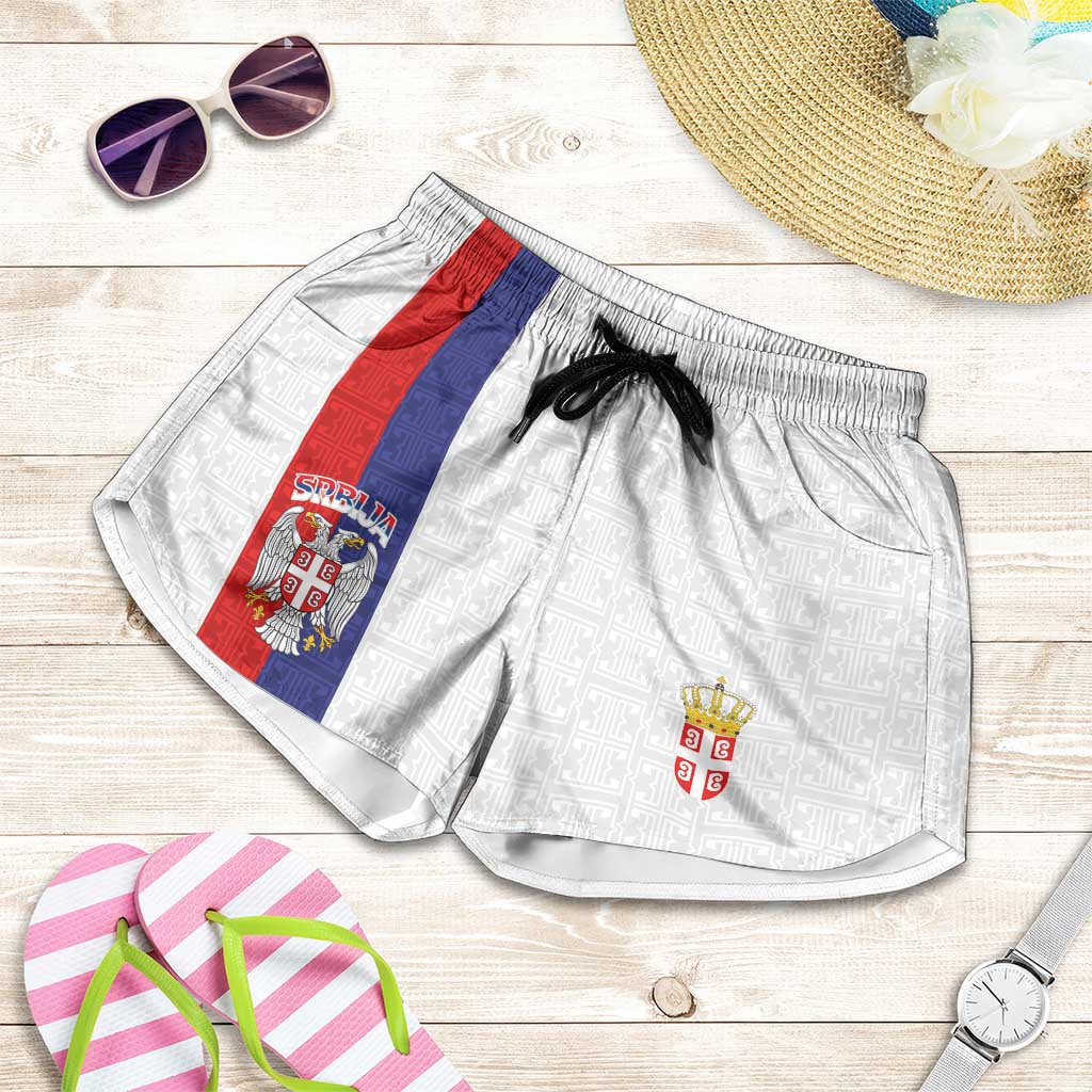 Serbia Coat Of Arms Srbija Eagle Shorts for Women Traditional Serbian Heraldic Crest White Double Headed Eagle