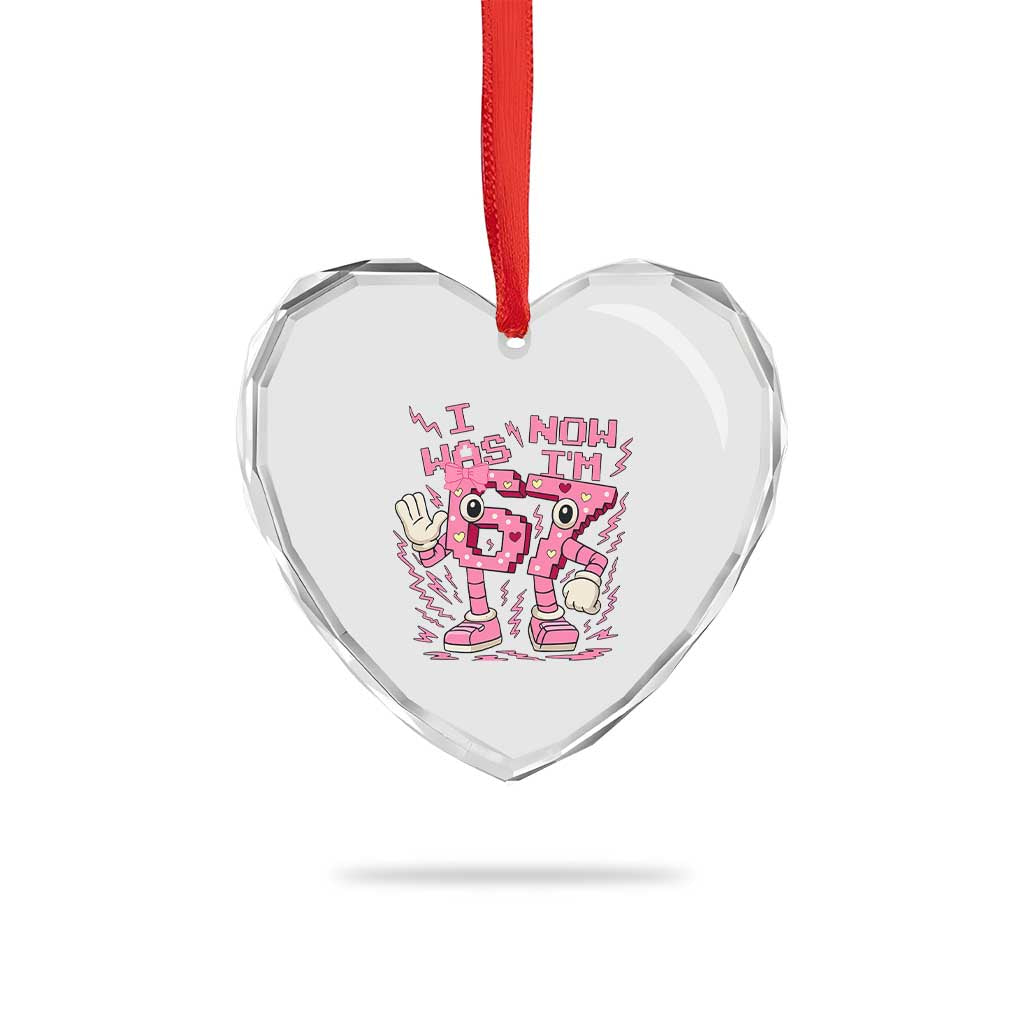 Seven Years Old Birthday Girl Heart Crystal Glass Ornament I Was 6 Now I Am 7 - Wonder Print Shop