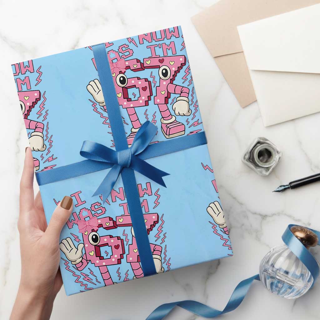 Seven Years Old Birthday Girl Wrapping Paper Roll I Was 6 Now I Am 7 - Wonder Print Shop