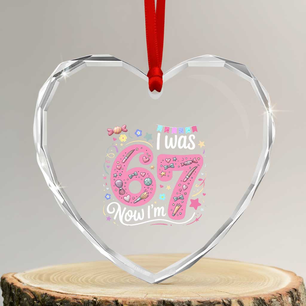 Seventh Birthday Girl Heart Crystal Glass Ornament I Was 6 Now I Am 7 Meme - Wonder Print Shop