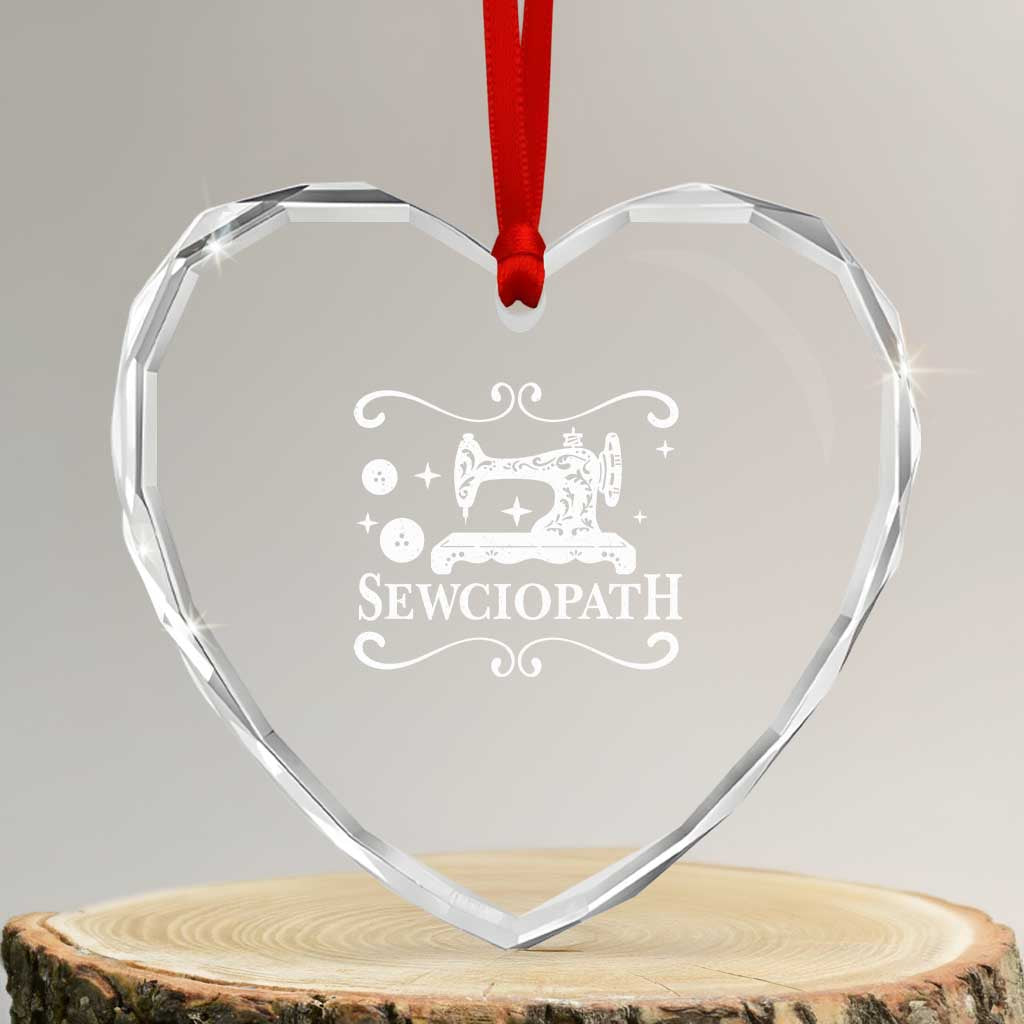 Sewing Lover Heart Crystal Glass Ornament Sewciopath Quilter Gift