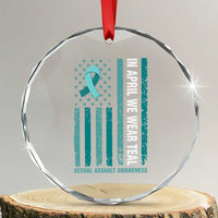 Sexual Assault Awareness American Flag Crystal Glass Ornament In April We Wear Teal Ribbon