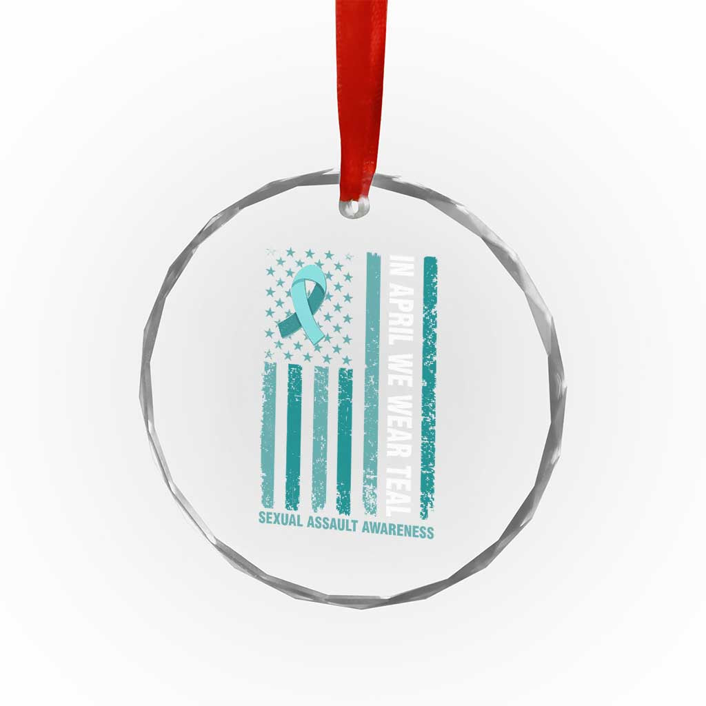 Sexual Assault Awareness American Flag Crystal Glass Ornament In April We Wear Teal Ribbon