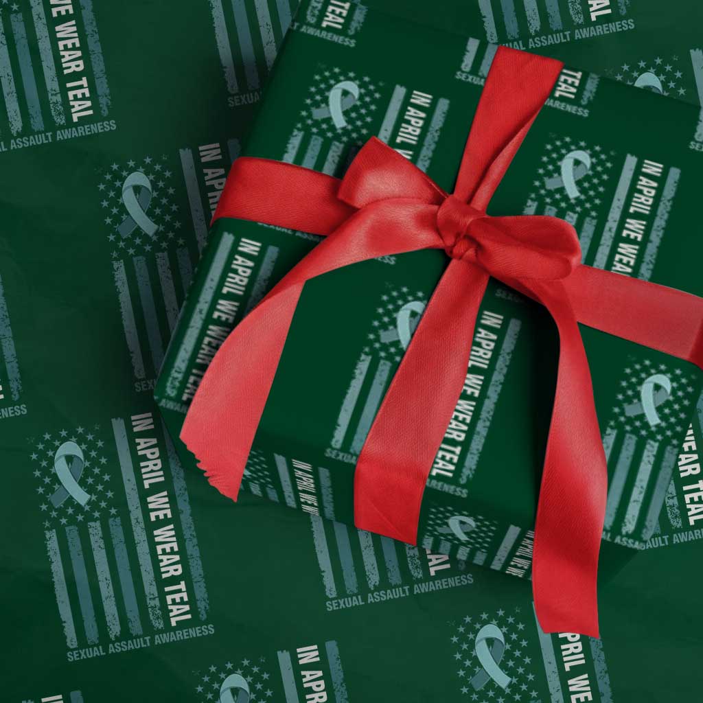 Sexual Assault Awareness American Flag Wrapping Paper Roll In April We Wear Teal Ribbon