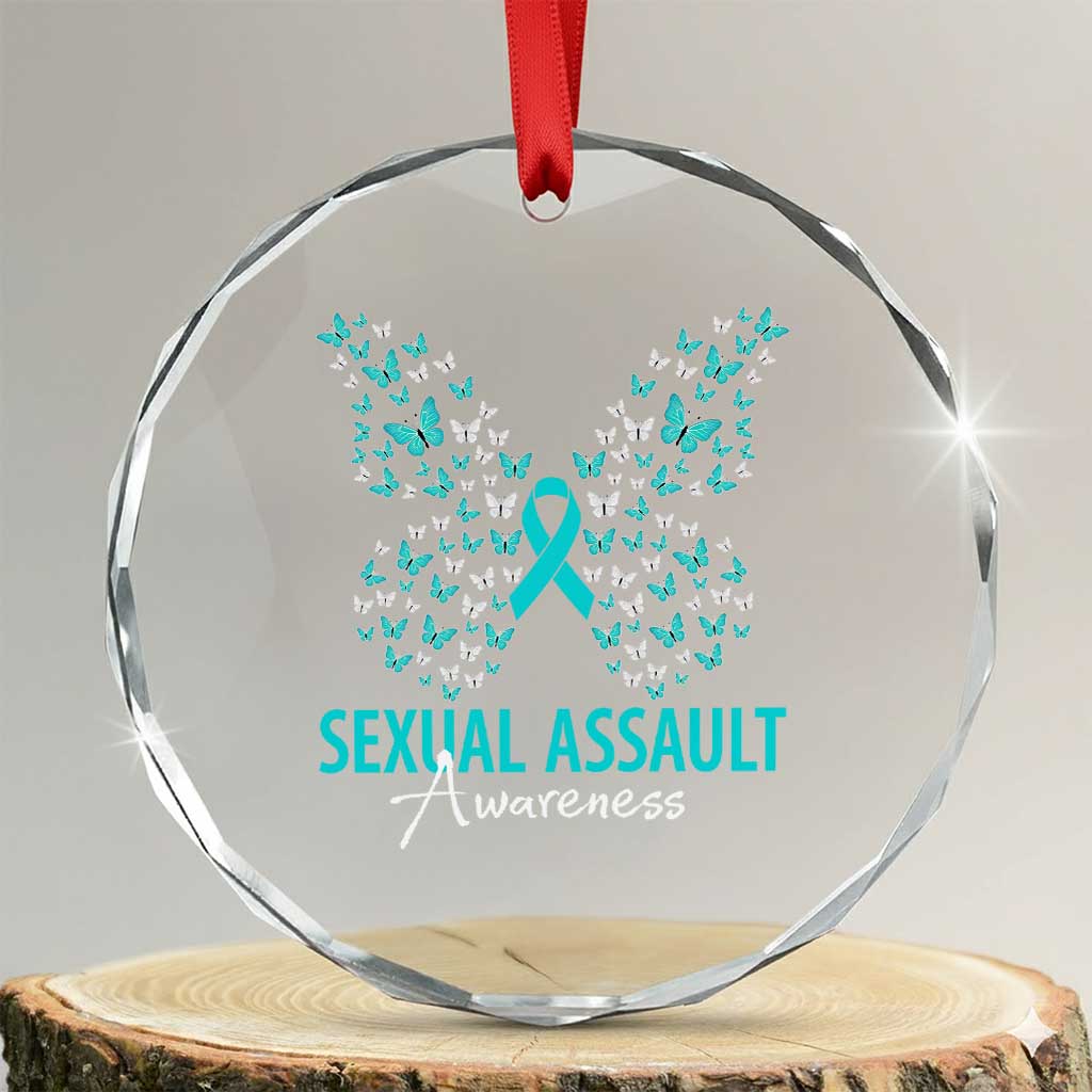 Sexual Assault Awareness Butterfly Ribbon Crystal Glass Ornament