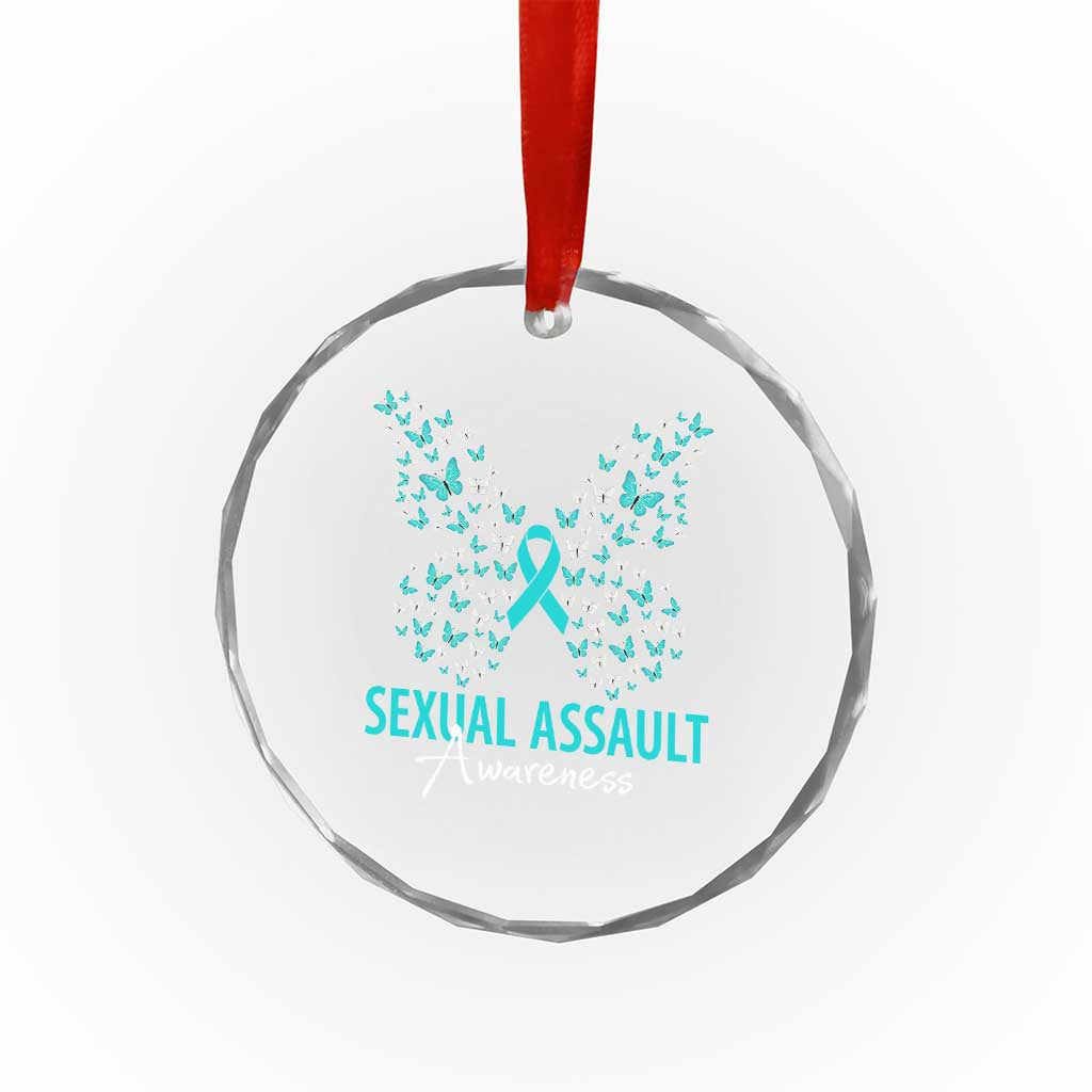 Sexual Assault Awareness Butterfly Ribbon Crystal Glass Ornament
