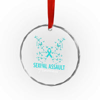 Sexual Assault Awareness Butterfly Ribbon Crystal Glass Ornament