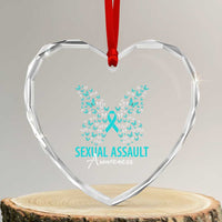 Sexual Assault Awareness Butterfly Ribbon Heart Crystal Glass Ornament
