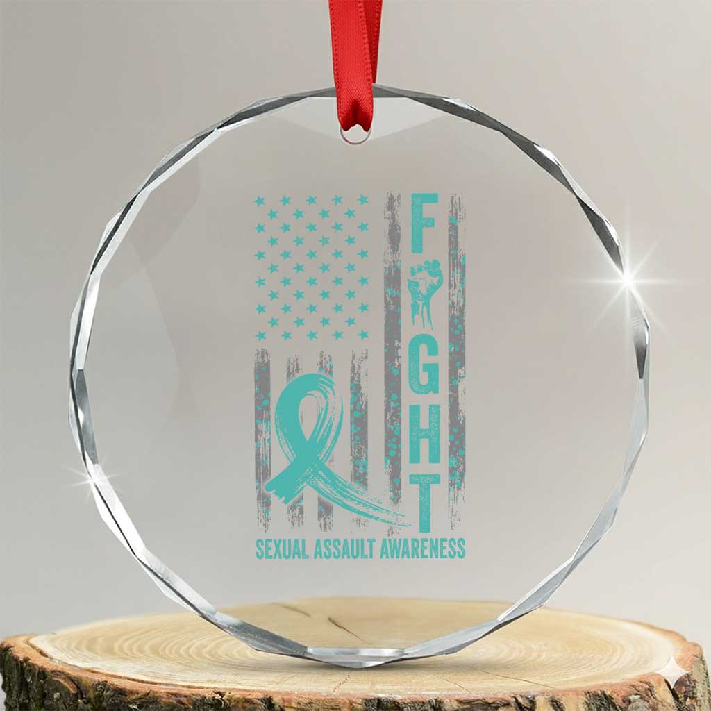 Sexual Assault Awareness Crystal Glass Ornament Fight Cancer American Flag Teal Ribbon