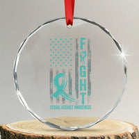 Sexual Assault Awareness Crystal Glass Ornament Fight Cancer American Flag Teal Ribbon