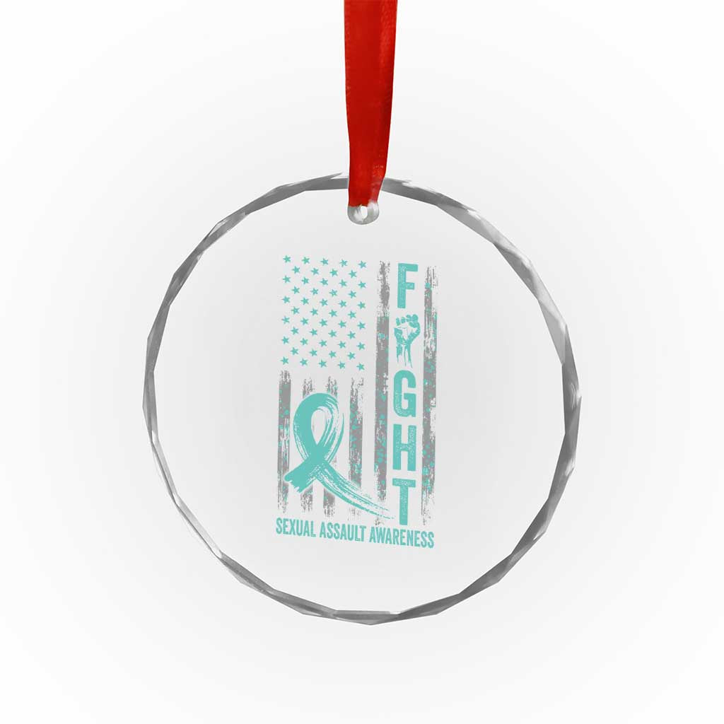 Sexual Assault Awareness Crystal Glass Ornament Fight Cancer American Flag Teal Ribbon