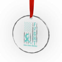 Sexual Assault Awareness Crystal Glass Ornament Fight Cancer American Flag Teal Ribbon