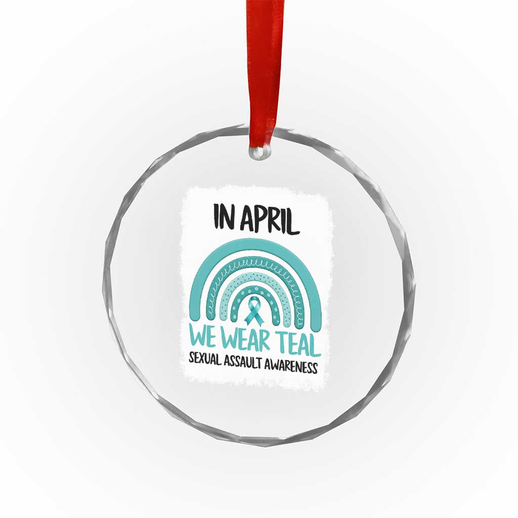Sexual Assault Awareness Crystal Glass Ornament In April We Wear Teal Ribbon
