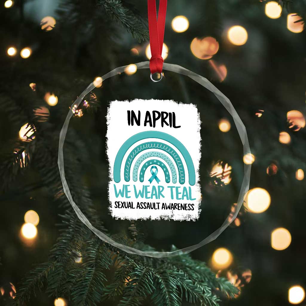 Sexual Assault Awareness Crystal Glass Ornament In April We Wear Teal Ribbon