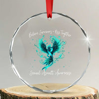 Sexual Assault Awareness Crystal Glass Ornament Phoenix Bird Reborn Rising Born Again Firebird Teal Ribbon