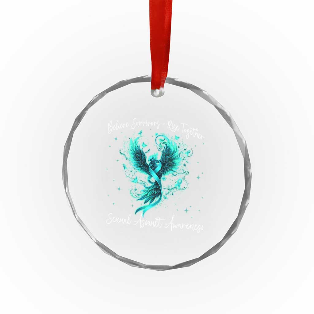 Sexual Assault Awareness Crystal Glass Ornament Phoenix Bird Reborn Rising Born Again Firebird Teal Ribbon