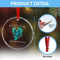 Sexual Assault Awareness Crystal Glass Ornament Phoenix Bird Reborn Rising Born Again Firebird Teal Ribbon