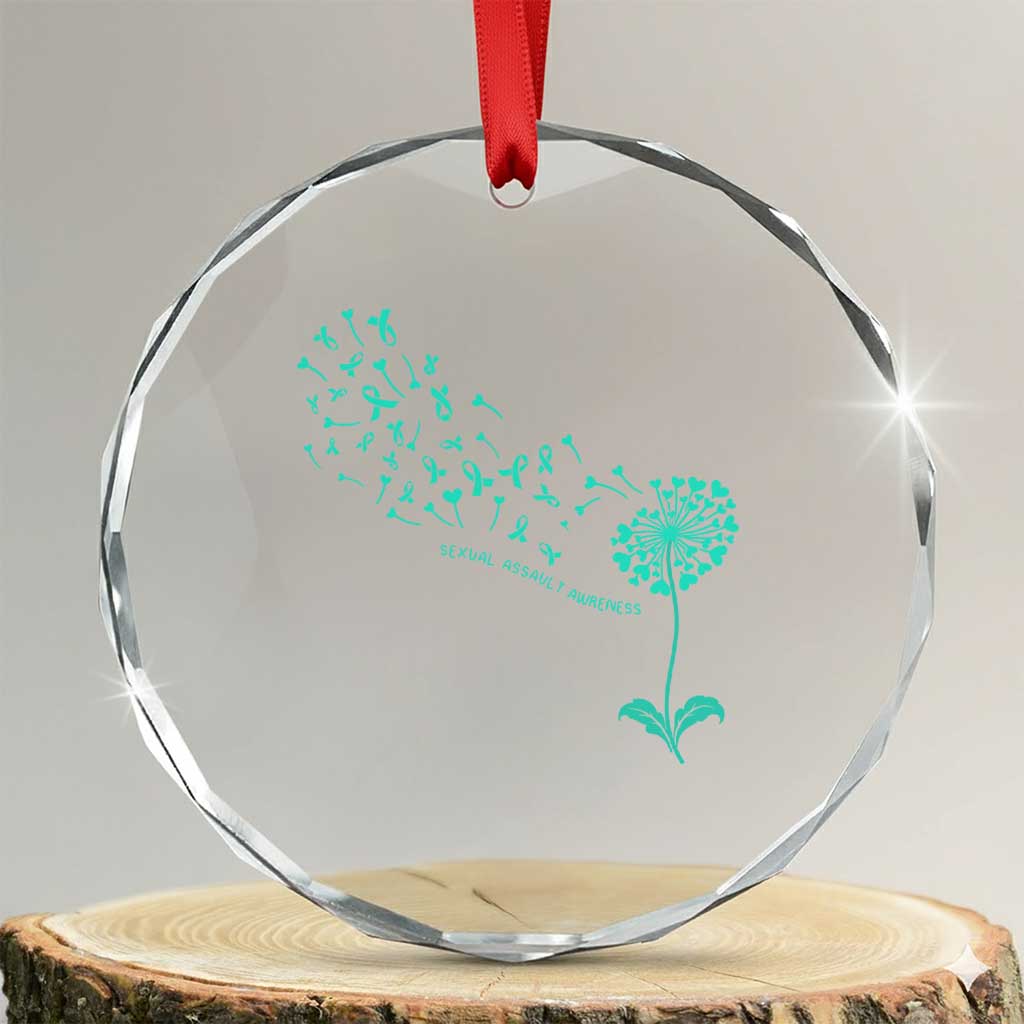 Sexual Assault Awareness Crystal Glass Ornament Teal Dandelion Ribbons
