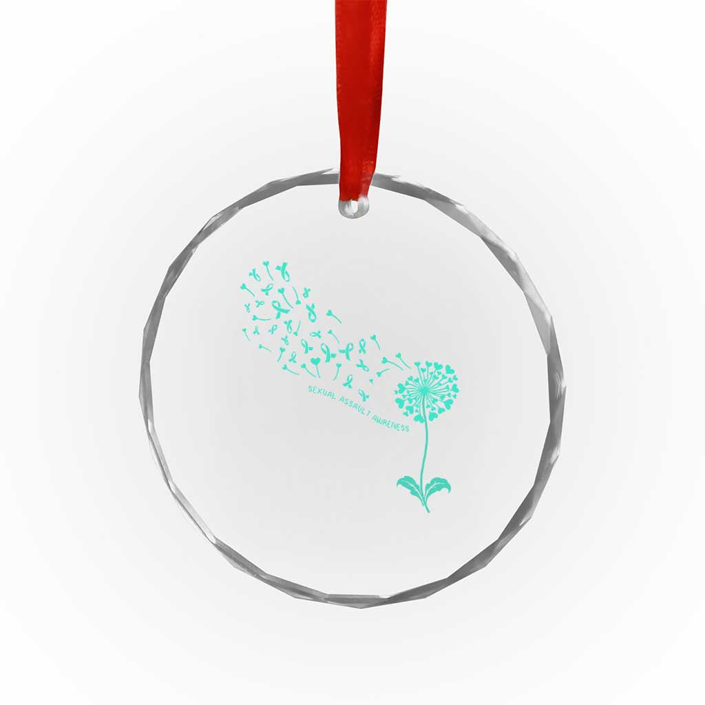 Sexual Assault Awareness Crystal Glass Ornament Teal Dandelion Ribbons