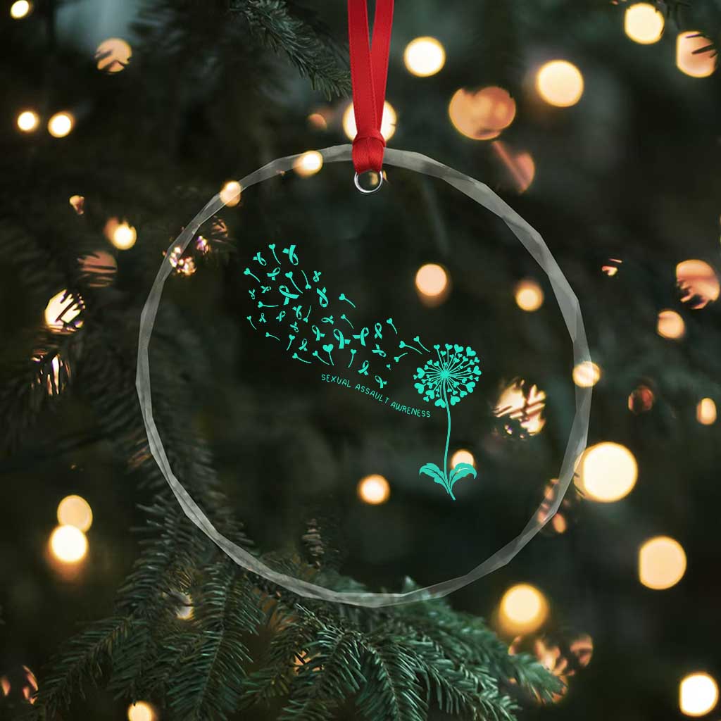 Sexual Assault Awareness Crystal Glass Ornament Teal Dandelion Ribbons