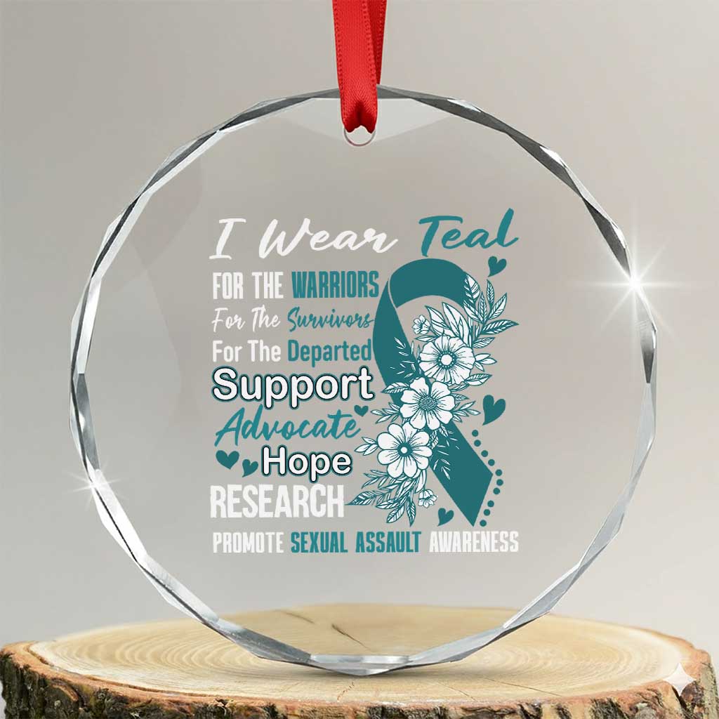 Sexual Assault Awareness Crystal Glass Ornament Teal Ribbon Flower