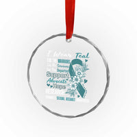 Sexual Assault Awareness Crystal Glass Ornament Teal Ribbon Flower