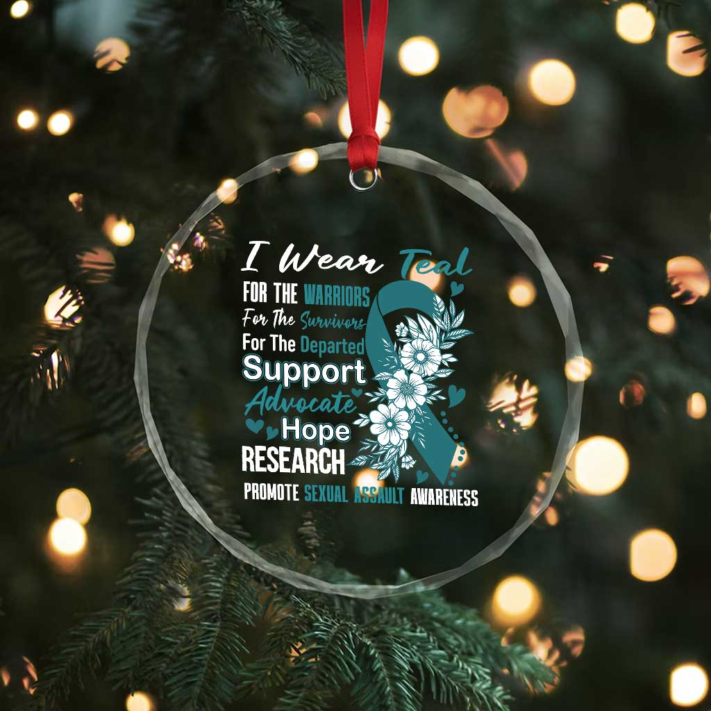 Sexual Assault Awareness Crystal Glass Ornament Teal Ribbon Flower