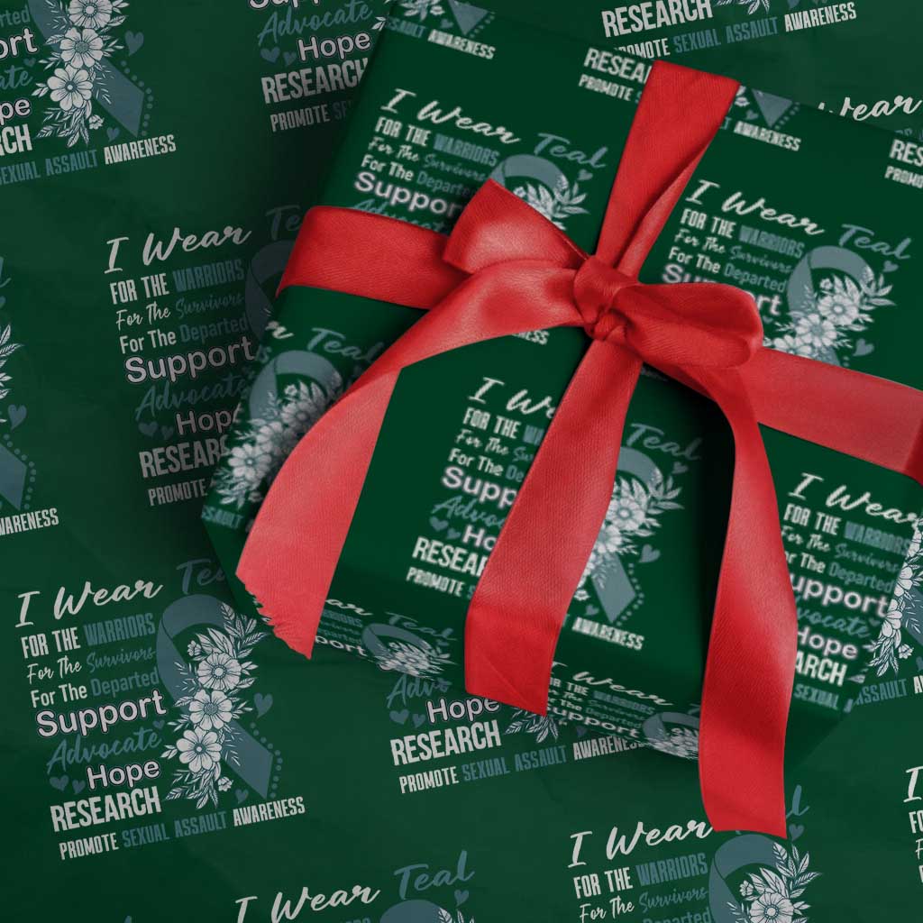Sexual Assault Awareness Wrapping Paper Roll Teal Ribbon Flower