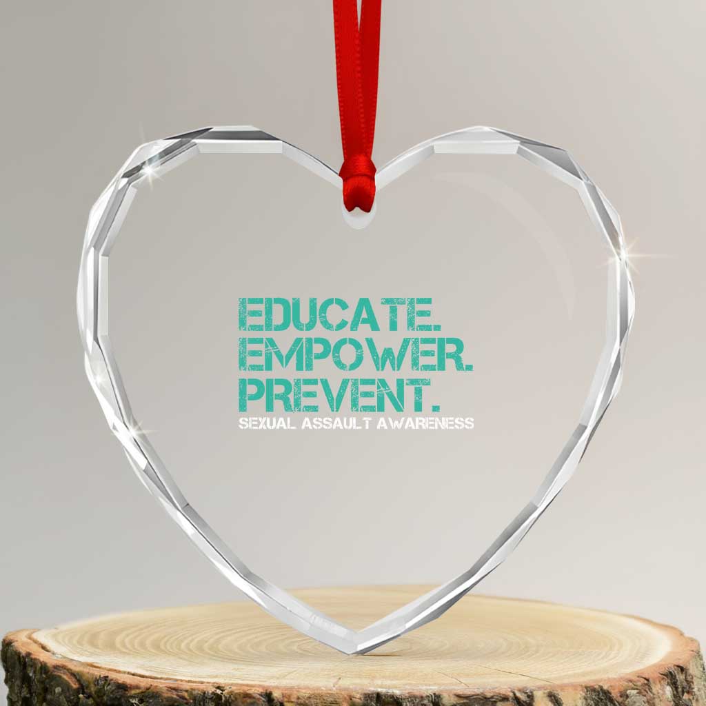 Sexual Assault Awareness Heart Crystal Glass Ornament Educate Empower Prevent