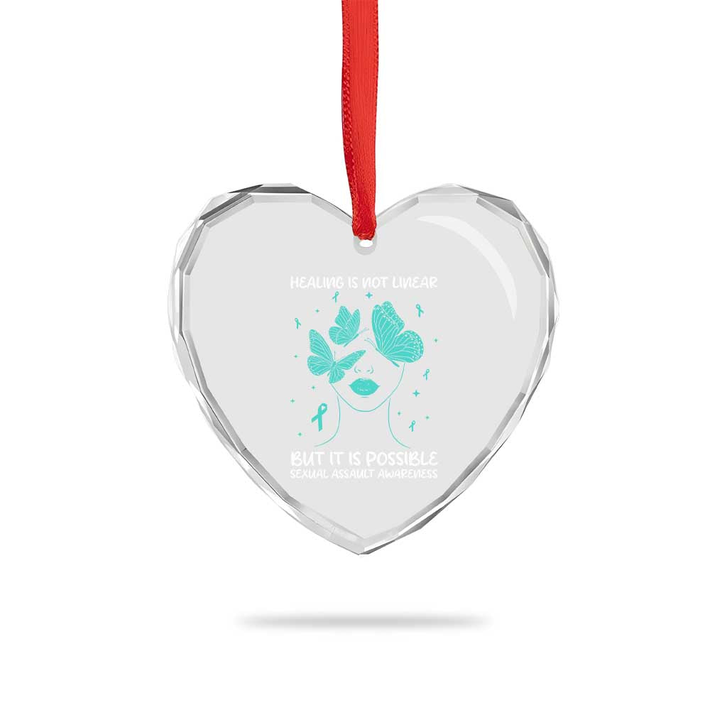 Sexual Assault Awareness Heart Crystal Glass Ornament Healing Is Not Linear But It Is Possible