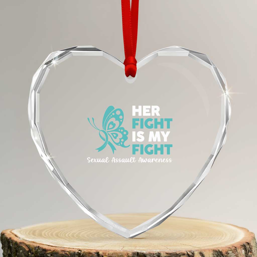 Sexual Assault Awareness Heart Crystal Glass Ornament Her Fight is My Fight