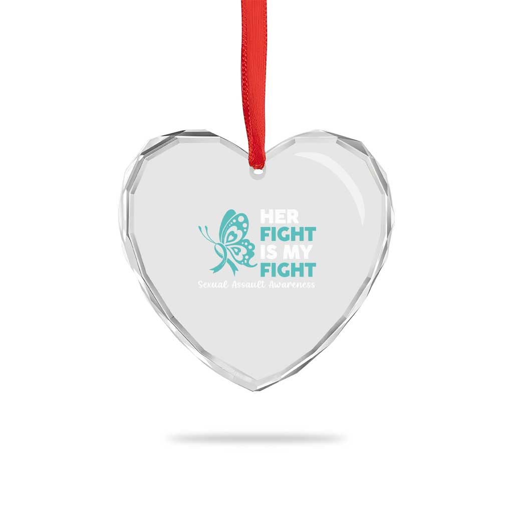 Sexual Assault Awareness Heart Crystal Glass Ornament Her Fight is My Fight