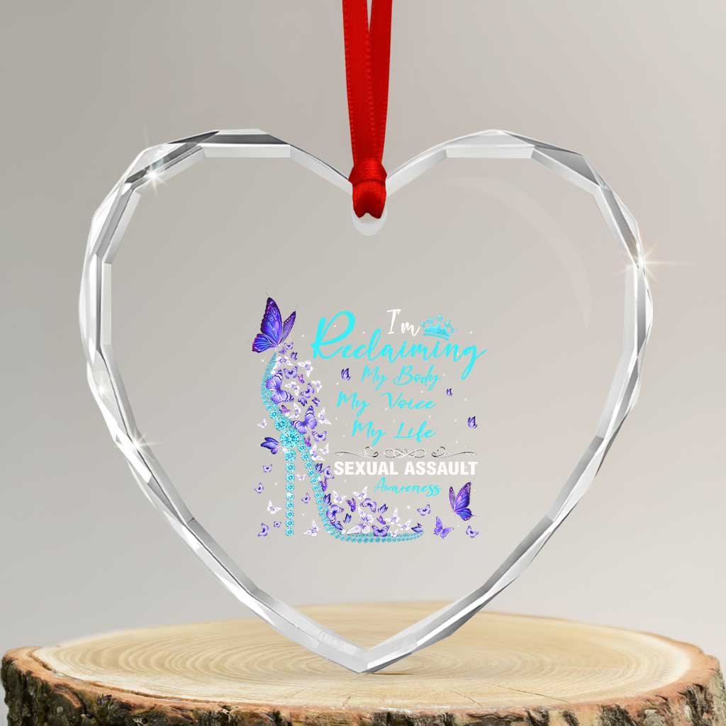 Sexual Assault Awareness Heart Crystal Glass Ornament I Am Reclaiming My Body My Voice My Life