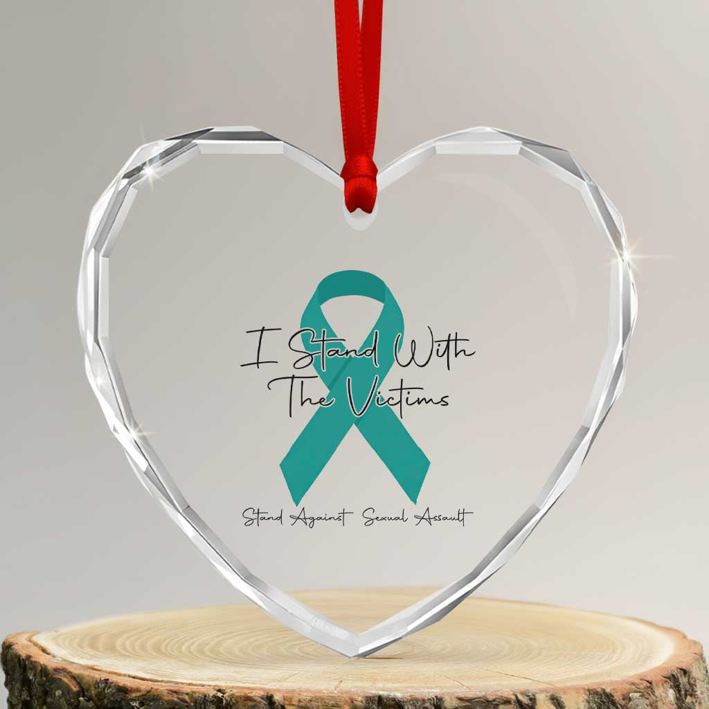 Sexual Assault Awareness Heart Crystal Glass Ornament I Stand With The Victims