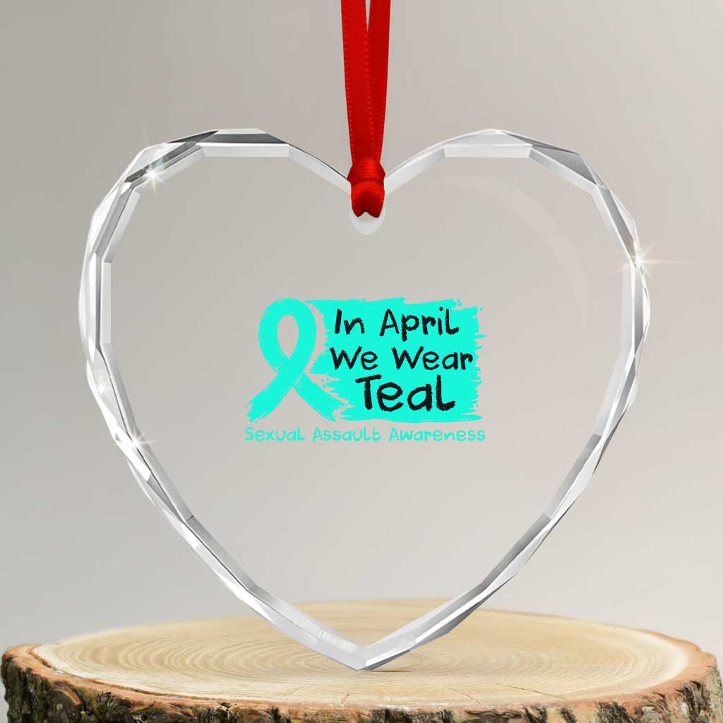 Sexual Assault Awareness Heart Crystal Glass Ornament In April We Wear Teal