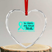 Sexual Assault Awareness Heart Crystal Glass Ornament In April We Wear Teal