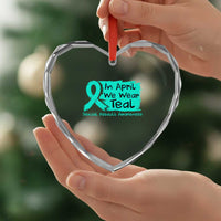 Sexual Assault Awareness Heart Crystal Glass Ornament In April We Wear Teal