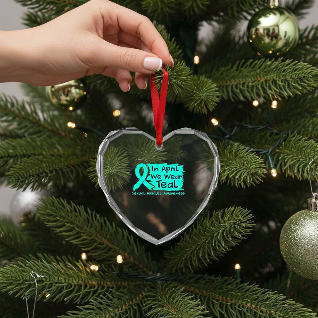 Sexual Assault Awareness Heart Crystal Glass Ornament In April We Wear Teal