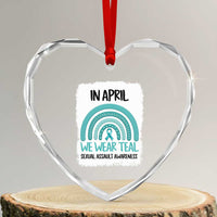 Sexual Assault Awareness Heart Crystal Glass Ornament In April We Wear Teal Ribbon