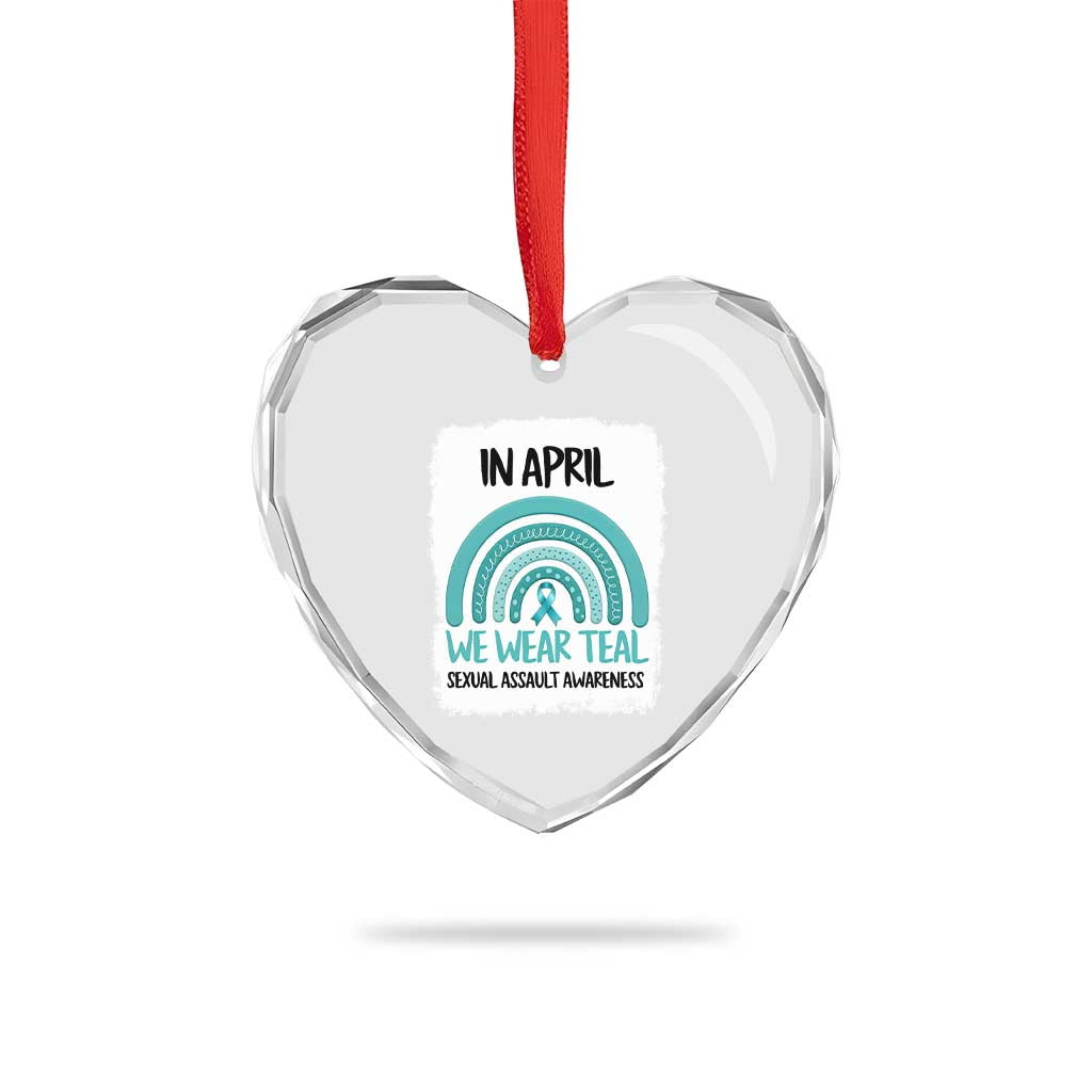 Sexual Assault Awareness Heart Crystal Glass Ornament In April We Wear Teal Ribbon