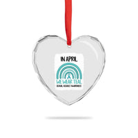 Sexual Assault Awareness Heart Crystal Glass Ornament In April We Wear Teal Ribbon