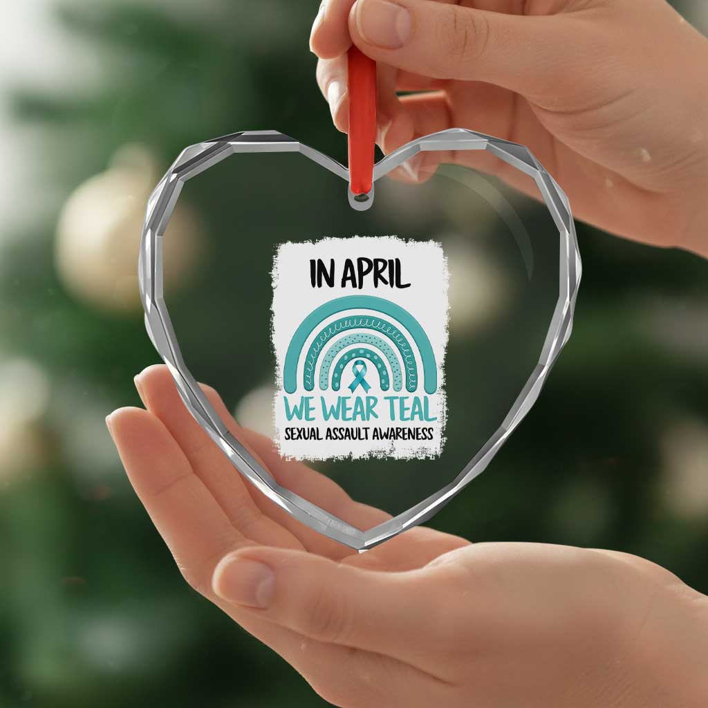 Sexual Assault Awareness Heart Crystal Glass Ornament In April We Wear Teal Ribbon
