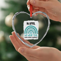 Sexual Assault Awareness Heart Crystal Glass Ornament In April We Wear Teal Ribbon