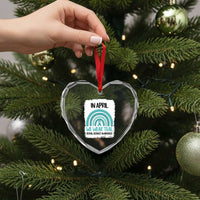 Sexual Assault Awareness Heart Crystal Glass Ornament In April We Wear Teal Ribbon