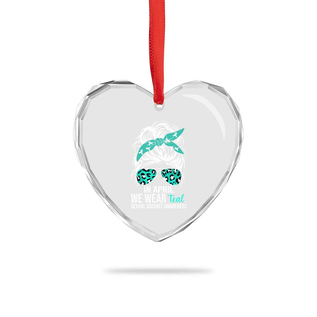 Sexual Assault Awareness Heart Crystal Glass Ornament In April We Wear Teal Women